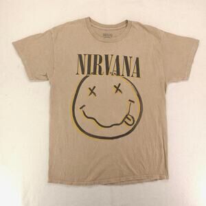 Nirvana Band Casual Crew Neck Graphic T-Shirt Adult Mens Size Large L Tan